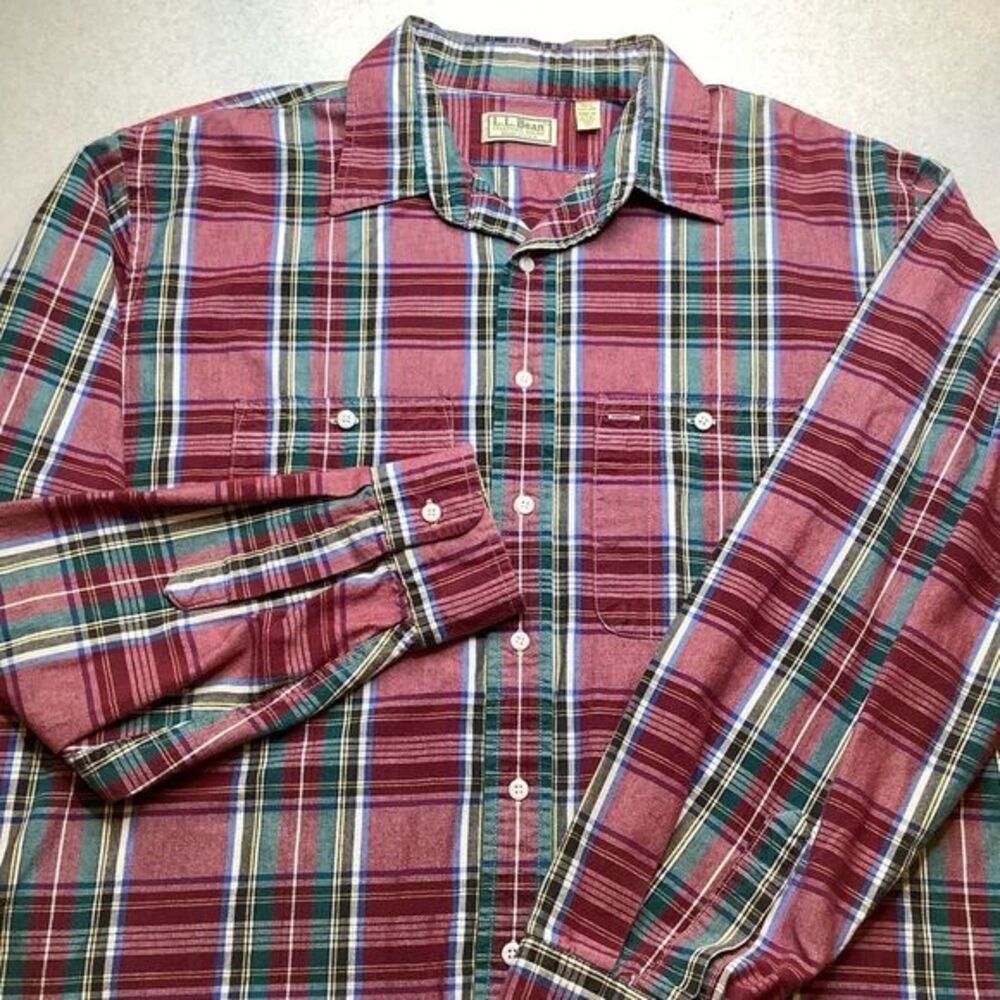 Vintage L.L. Bean Long Sleeve Heavy‎ Plaid Shirt XL Tall Red Green Blue